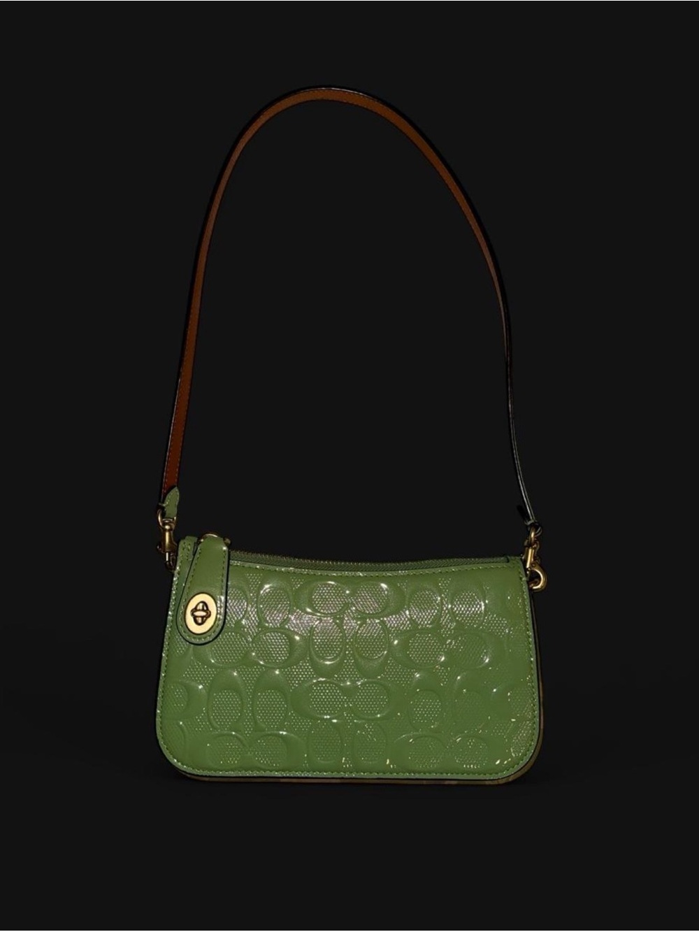 Discontinued Coach Penn Shoulder Bag in Signature Patent Leather in Moss